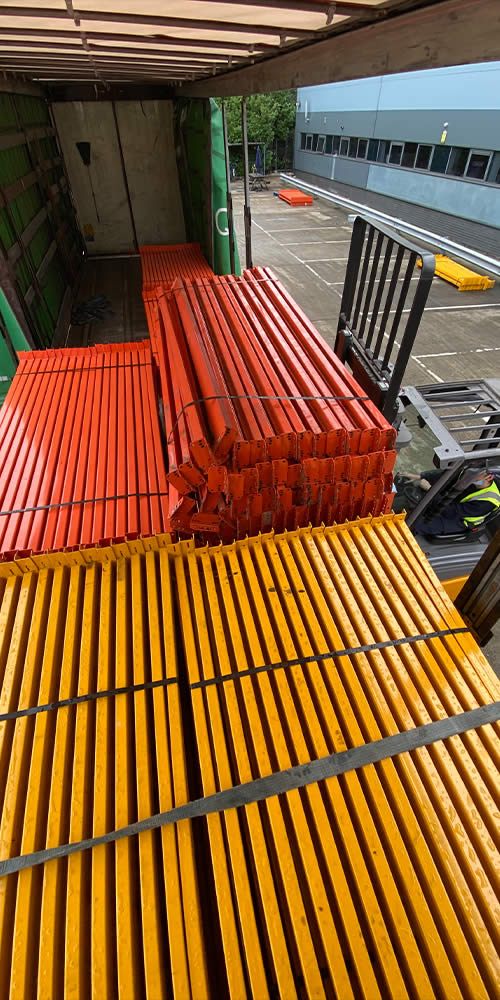 A lorry filled with racking